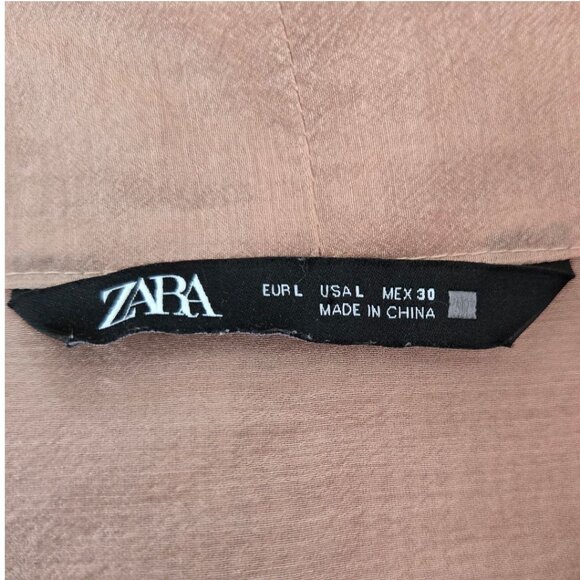 Zara Pink Long-Sleeve Button-Up Shirt With Bow Tie Collar Womens Size L - Picture 6 of 6